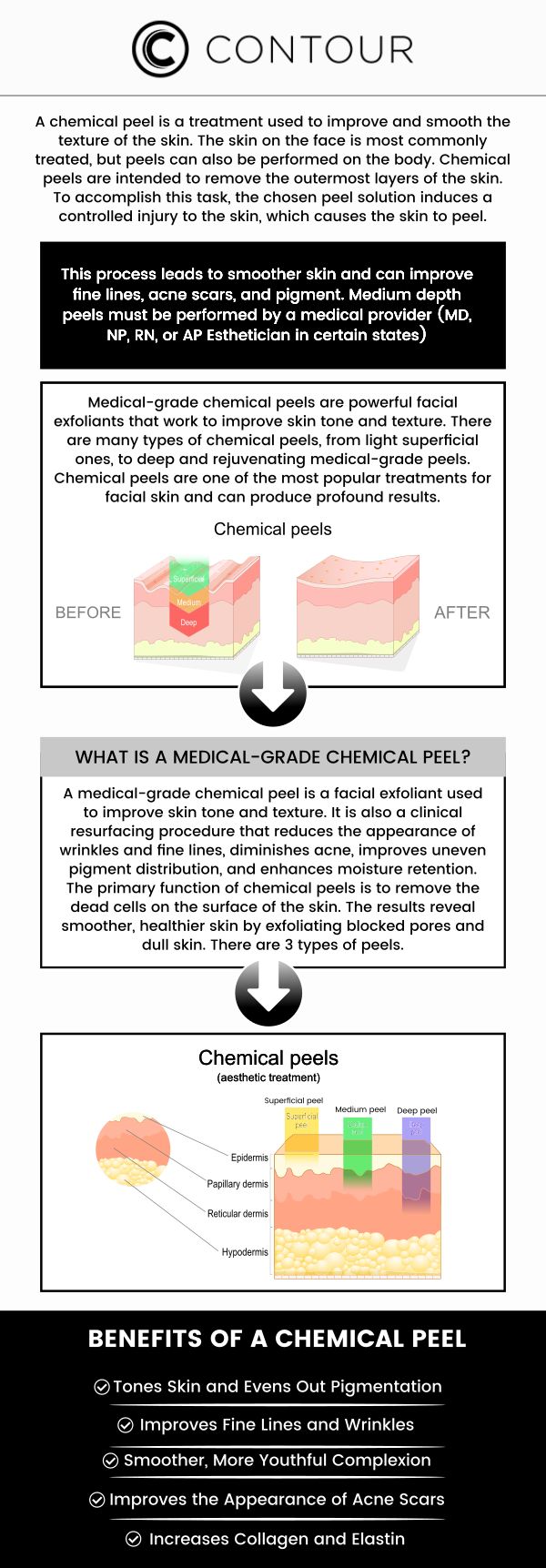 Chemical peels rejuvenate the skin by removing dead cells, and reducing fine lines and blemishes. They promote a smoother, more radiant complexion with customizable treatment options. To learn about the cost, come to us at Contour Medical Spa. Contact us today for more information or request a consultation. We are conveniently located at 18641 Devonshire Street Northridge, CA 91324. Chemical peels rejuvenate the skin by removing dead cells, and reducing fine lines and blemishes. They promote a smoother, more radiant complexion with customizable treatment options. To learn about the cost, come to us at Contour Medical Spa. Contact us today for more information or request a consultation. We are conveniently located at 18641 Devonshire Street Northridge, CA 91324.