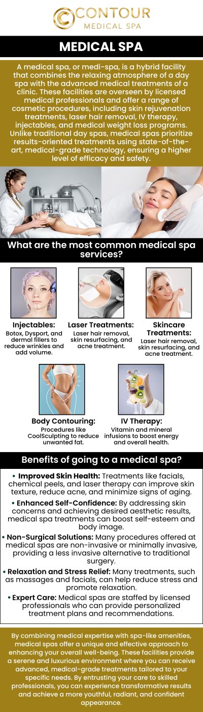 Contour Medical Spa provides advanced MedSpa services including anti-aging and wellness services including facials and other treatments. We offer non-invasive cosmetic processes to improve one's beauty and well-being. If you are looking for MedSpa services visit us. Our team of experts will serve you with the most effective and customized treatments according to your needs and goals. For more information, contact us or book an appointment online. We are conveniently located at 18641 Devonshire Street Northridge, CA 91324.